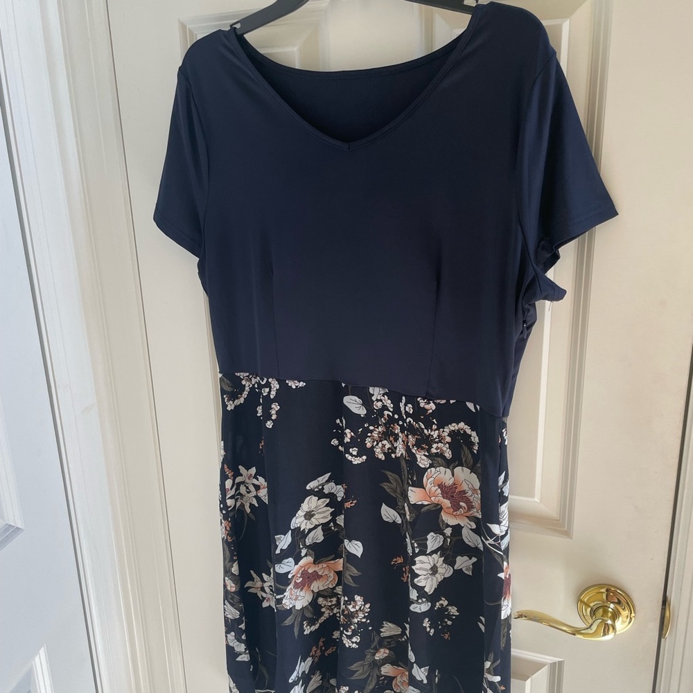 Blue dress with floral bottom.